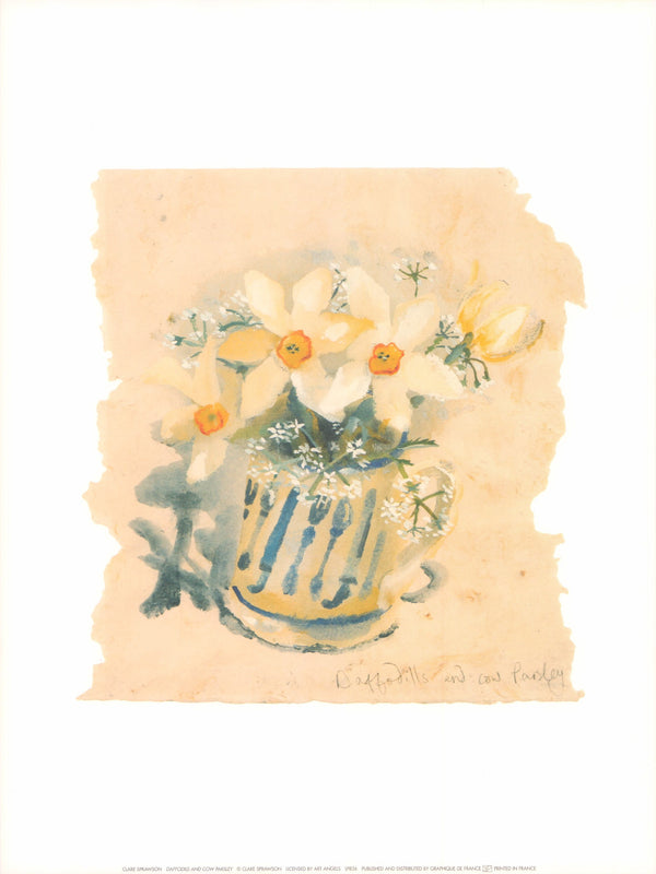 Daffodils and Cow Parsley by Clare Sprawson - 12 X 16 Inches (Art Print)