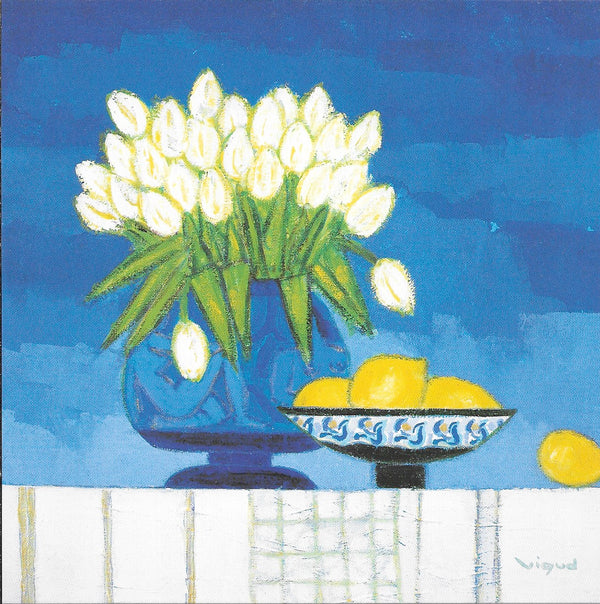 Lemons on a Blue Background by André Vigud - 6 X 6 Inches (10 Postcards)