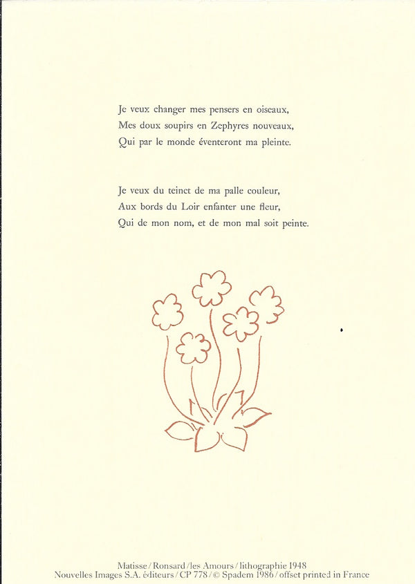 Les Amours by Matisse Ronsard - 4 X 6 Inches (10 Postcards)