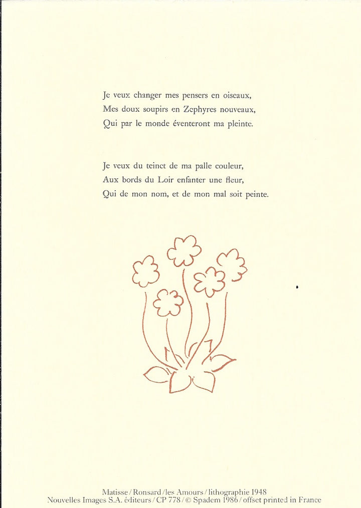 Les Amours by Matisse Ronsard - 4 X 6 Inches (10 Postcards)