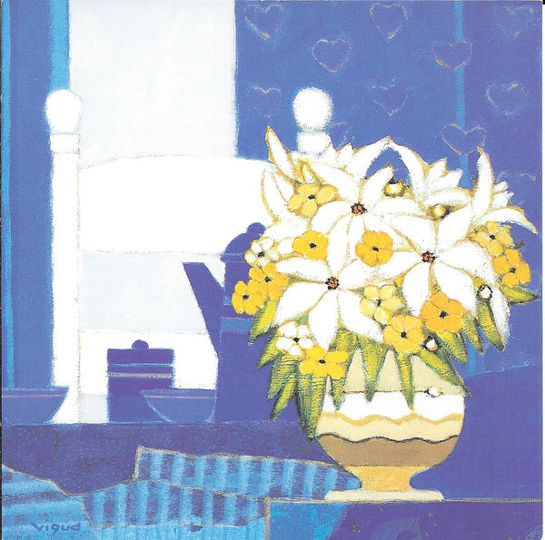 Lilies on Blue by André Vigud - 6 X 6 Inches (10 Postcards)