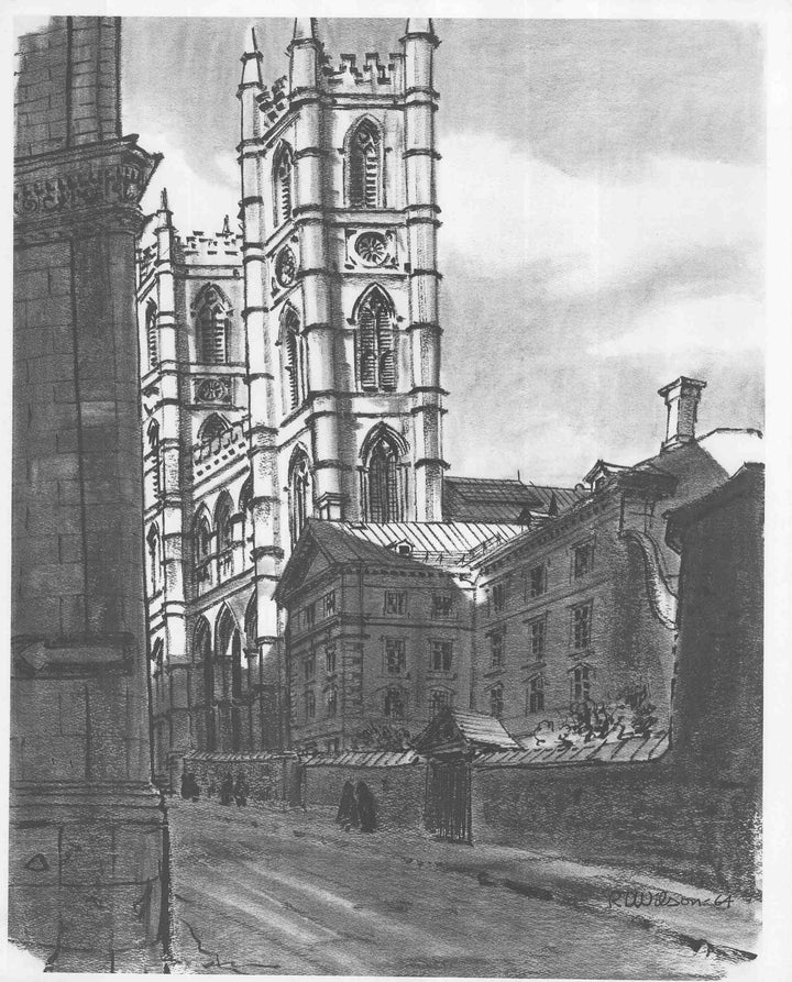 The Bells of Notre Dame Church, Montréal, 1964 by R. D. Wilson - 13 X 16 inches (Gravure on Acuarela)