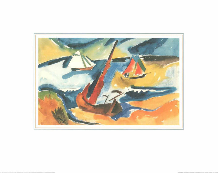 Fishing Boats on the Baltic Sea, 1922 by Karl Schmidt-Rottluff - 16 X 20 Inches (Watercolour / Aquarelle)