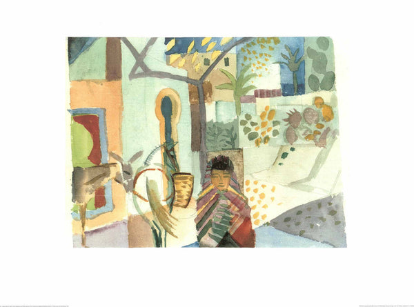 Girl with Horse and Donkey, 1914 by August Macke - 24 X 32 Inches (Watercolour / Aquarelle)