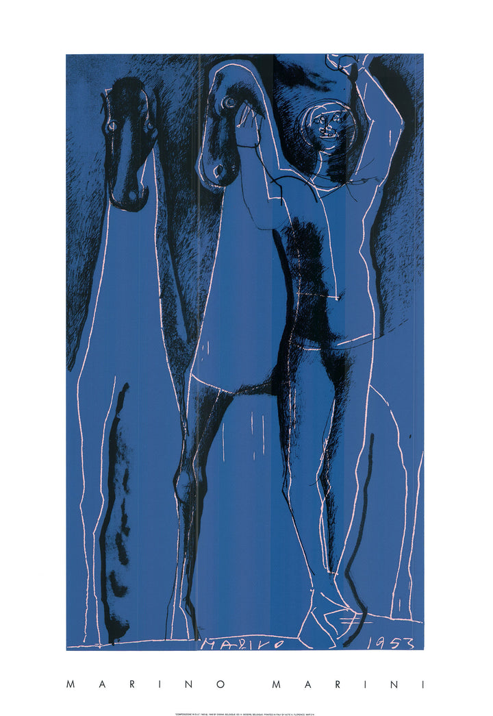 Blue Composition, 1953 by Marino Marini - 28 X 40 Inches (Silkscreen / Sérigraphie)