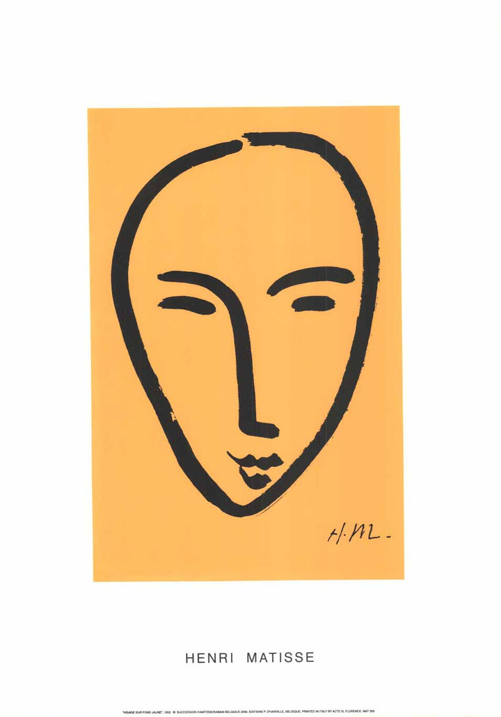 Visage sur Fond Jaune, 1952 by Henri Matisse - 20 X 28 Inches (Silkscreen / Sérigraphie)