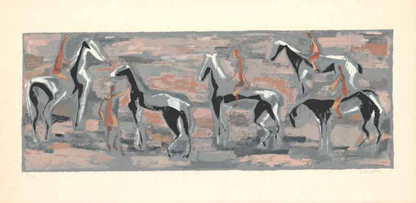 Horsemen by Eva Landori - 20 X 38 Inches (Lithography, Numbered & Signed) 4/28