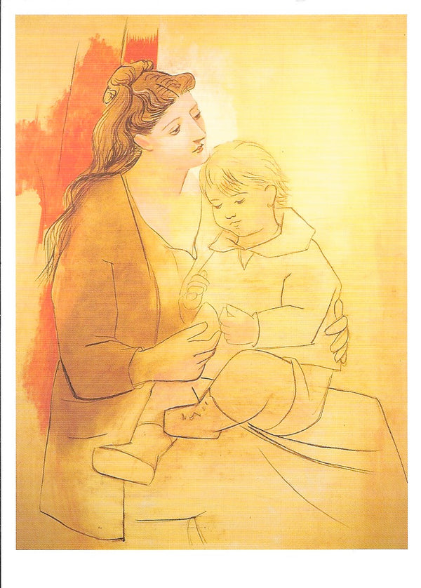 Mother and Child in front of a red Curtain, 1922 by Pablo Picasso - 4 X 6 Inches (10 Postcards)