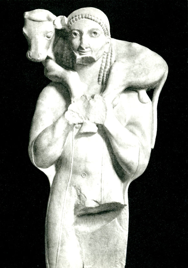 Moscophore, Homme Portant un Jeune Veau pour le Sacrifice, Sculpture Grecque - 4 X 6 Inches (10 Postcards)