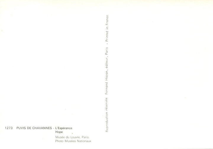 L'espérance Hope by Puvis de Chavannes - 4 X 6 Inches (10 Postcards)