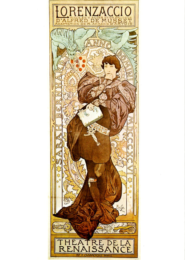 Lorenzaccio by Alphonse Mucha - 4 X 6 Inches (10 Postcards)