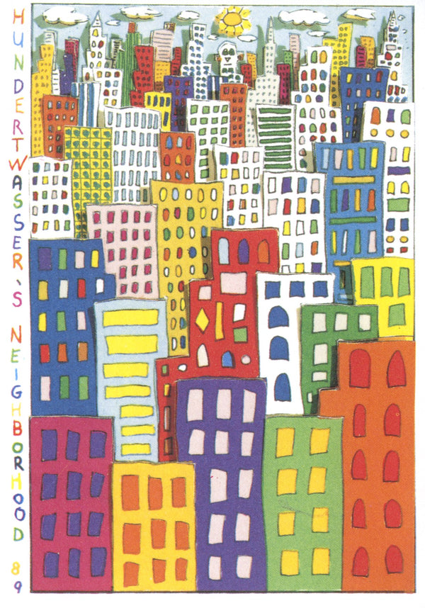 Le quartier de Hundertwasser's by James Rizzi - 4 X 6 Inches (10 Postcards)