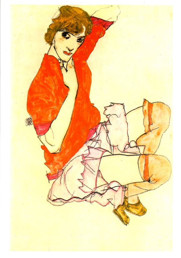 Walli en Blouse Rouge, 1913 by Egon Schiele - 4 X 6 Inches (10 Postcards)