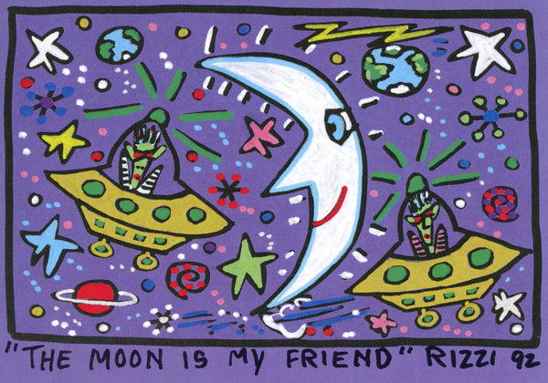 La lune est mon amie by James Rizzi - 4 X 6 Inches (10 Postcards)