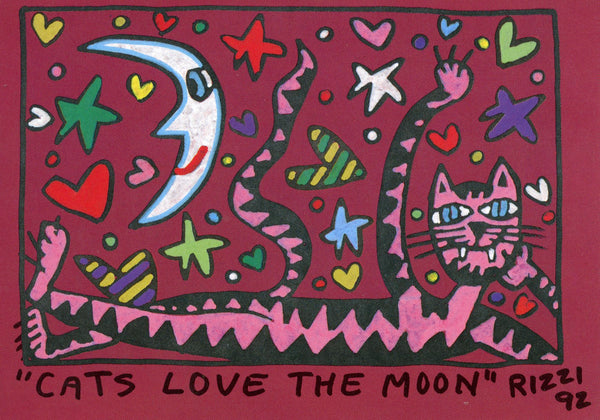 Les chats aiment la lune by James Rizzi - 4 X 6 Inches (10 Postcards)