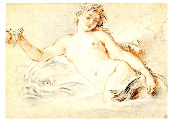 Sirène couchée sur un dauphin, 1748 by François Boucher  - 4 X 6 Inches (10 Postcards)