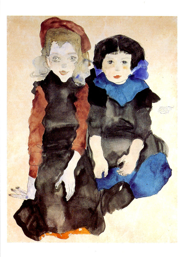 Deux Petites Filles, 1911 by Egon Schiele - 4 X 6 Inches (10 Postcards)