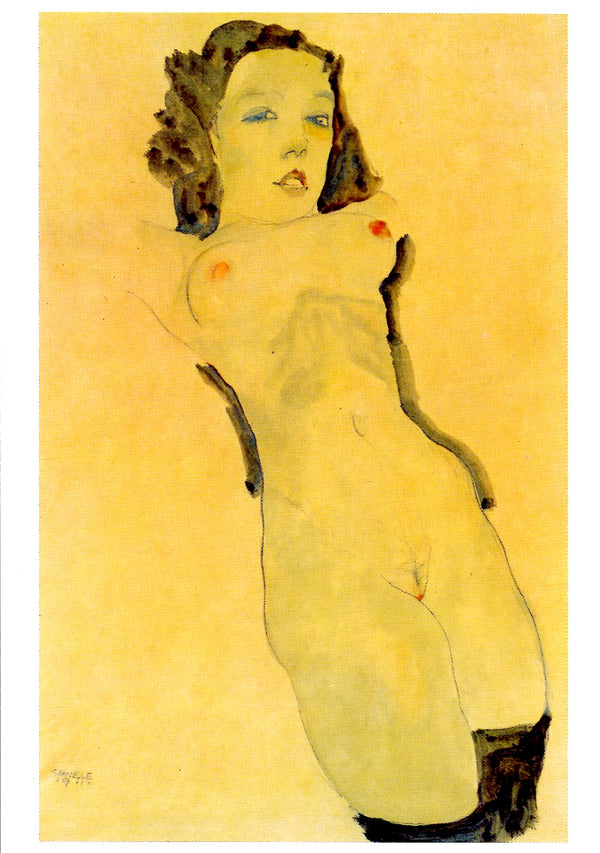 Nu à Genoux aux Bas Noirs, 1911 by Egon Schiele - 4 X 6 Inches (10 Postcards)