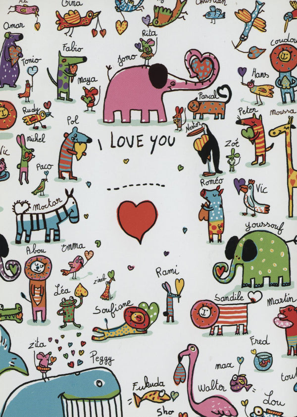 I Love You by Andrée Prigent - 4 X 6 Inches (10 Postcards)