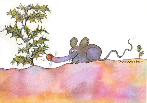 La souris au houx by Puig Rosado - 4 X 6 Inches (10 Postcards)