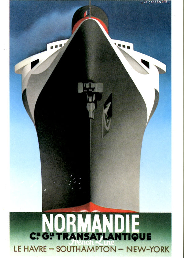 Normandie, 1935 by Cassandre - 4 X 6 Inches (10 Postcards)