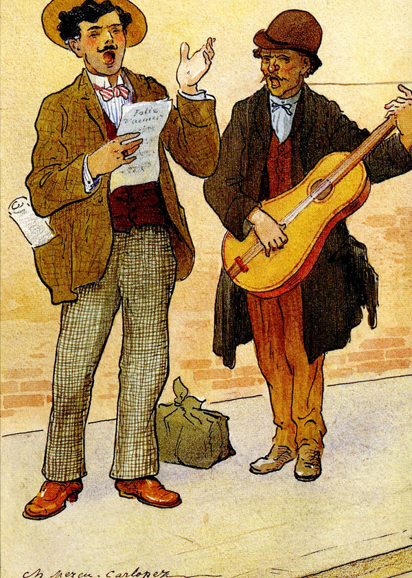 Les marchands de chansons, 1909 by Pezeu Carlopez - 4 X 6 Inches (10 Postcards)