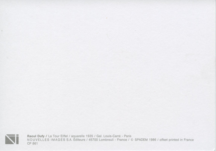 La Tour Eiffel by Raoul Dufy - 4 X 6 Inches (10 Postcards)