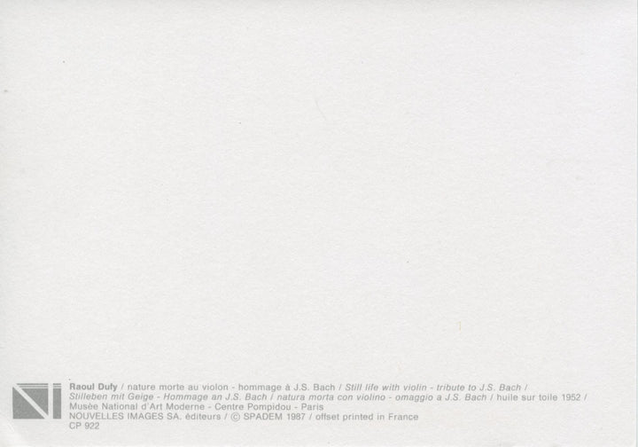 Nature Morte au Violon, Hommage à J.S. Bach by Raoul Dufy - 4 X 6 Inches (10 Postcards)