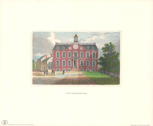 State House Newport, Rhode Island, 1832 by  Fenner Sears & Co - 10 X 12 Inches (Colored Etching)