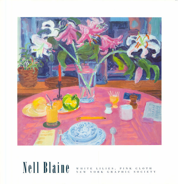 White Lilies, Pink Cloth by Nell Blaine - 25 X 26 Inches (Art Print)