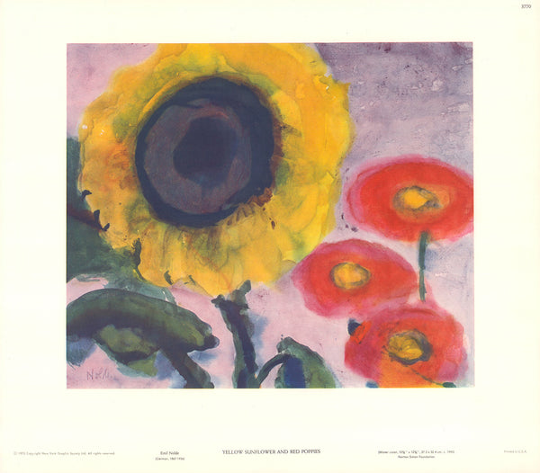 Yellow Sunflower and Red Poppies by Emil Nolde - 15 X 17 Inches (Art Print)