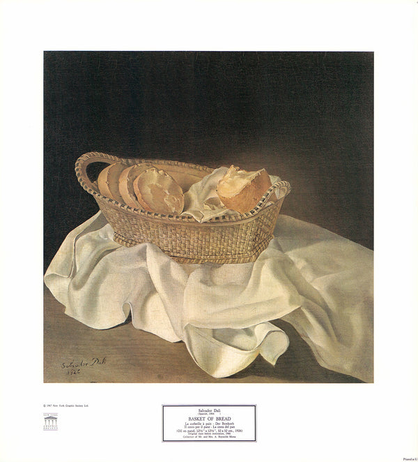 Basket of Bread by Dali - 16 X 18 Inches (Art Print)