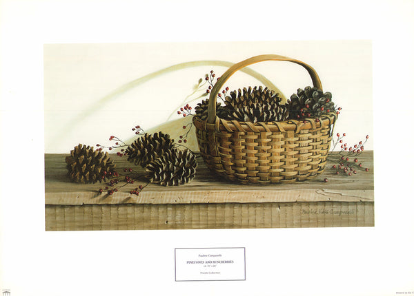 Pinecones and Roseberries by Pauline Campanelli - 13 X 18 Inches (Art Print)