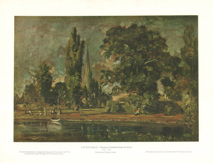 Salisbury Cathedral from the River by Constable - 13 X 17 Inches (Art print)