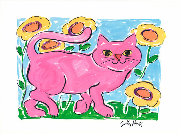 Pink Cat by Sally Huss - 18 X 24 Inches (Art Print)