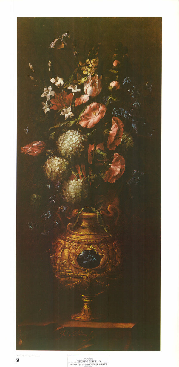 Hydrangeas with Tulips by Juan de Arellano - 20 X 40 Inches (Art Print)