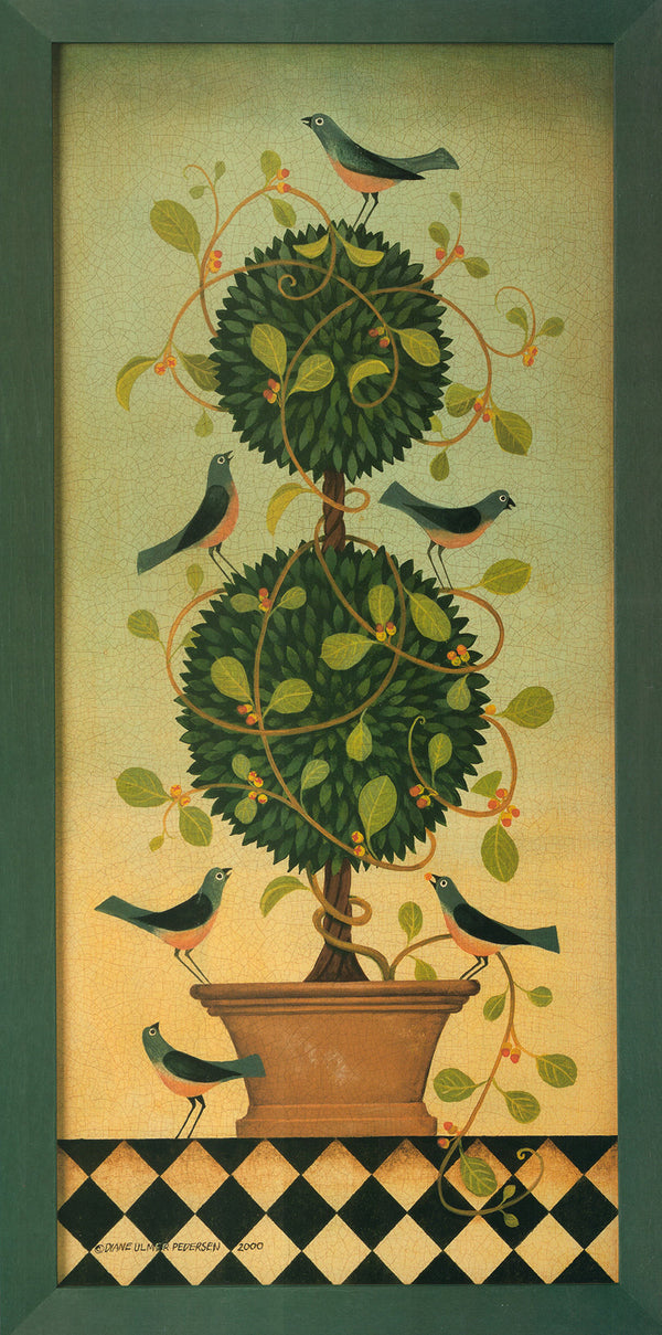 Topiaire avec oiseaux II, 2000 par Diane Pedersen - 12 X 24 pouces (impression d'art)