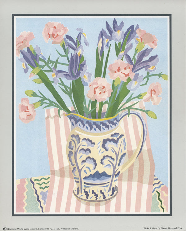 Pinks & Irises by Nicola Gresswell - 10 X 12 Inches (Art Print)