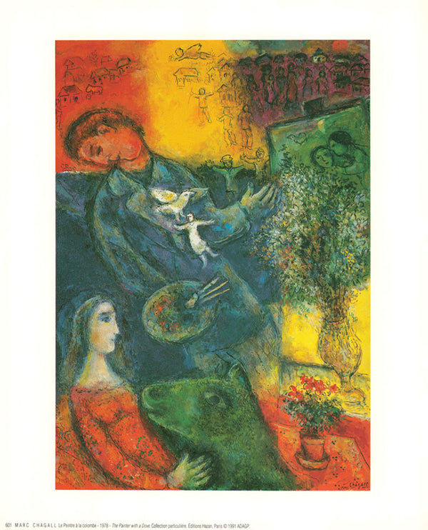 The Painter with a Dove, 1978 by Marc Chagall - 10 X 12 Inches (Art Print)