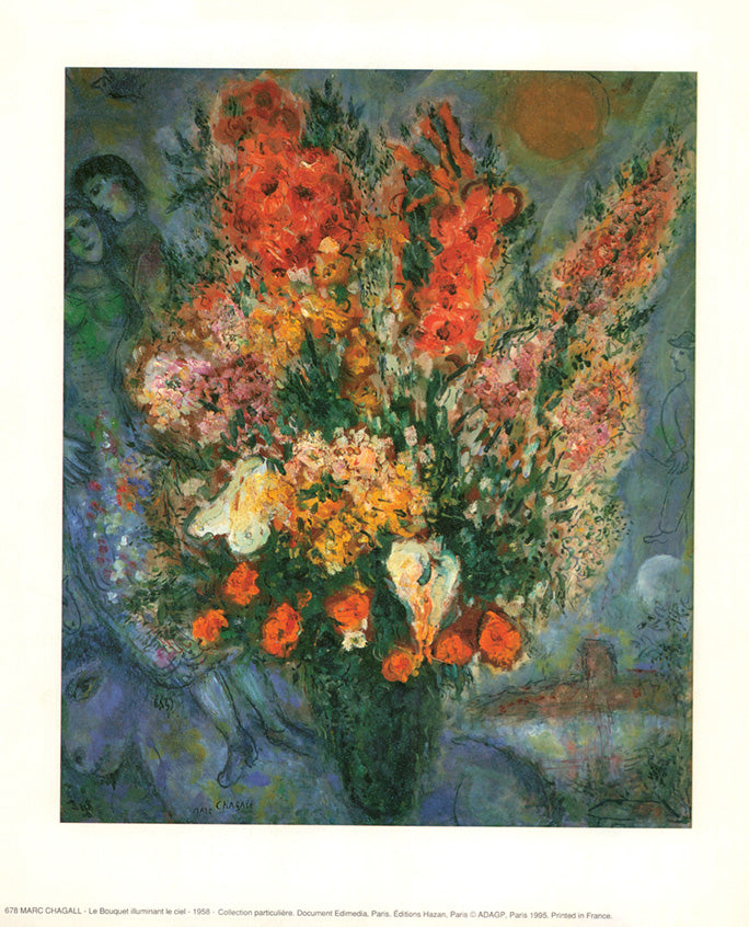 Le Bouquet Illuminant le Ciel, 1958 by Marc Chagall - 10 X 12 Inches (Art Print)