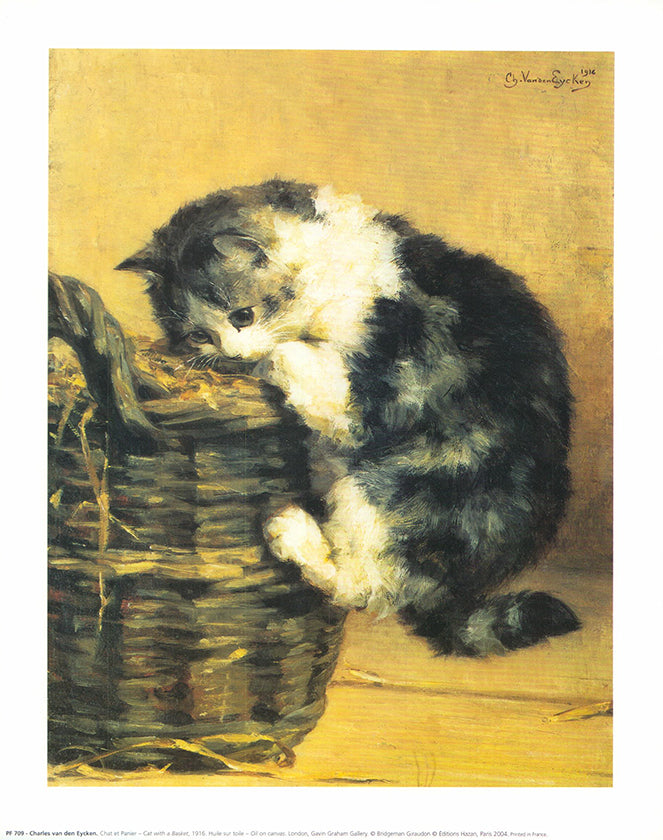 Cat with a Basket by Van Den Eycken - 10 X 12 Inches (Art Print)