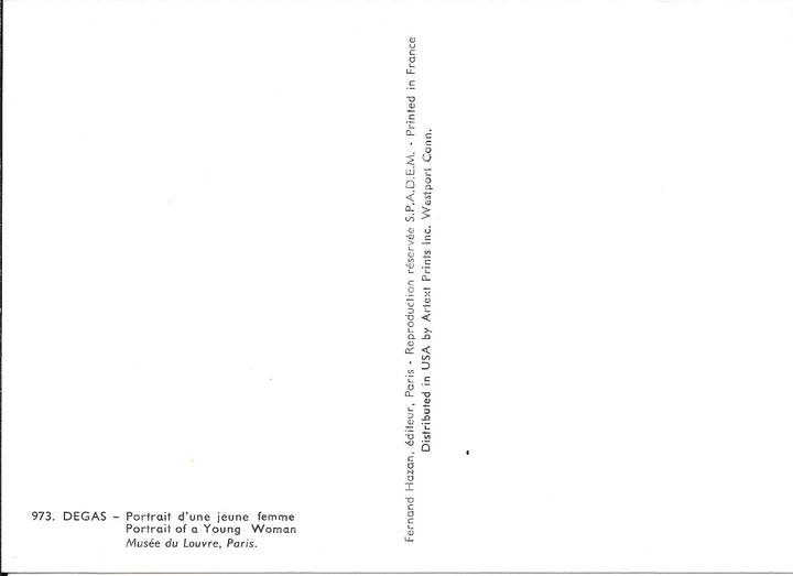 Portrait of a Young Woman by Edgar Degas - 4 X 6 Inches (10 Postcards)