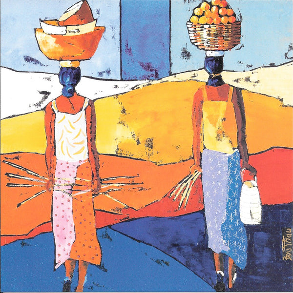 Returning from Market by Corinne Bouthau - 6 X 6 Inches (10 Postcards)