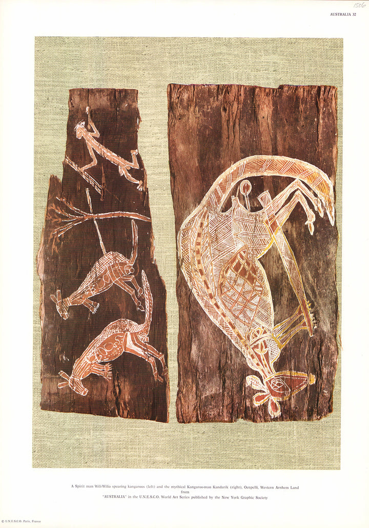 Australia - A Spirit Man Wili-Wilia Spearing Kangaroos - 13 X 19 Inches (Offset Lithograph)