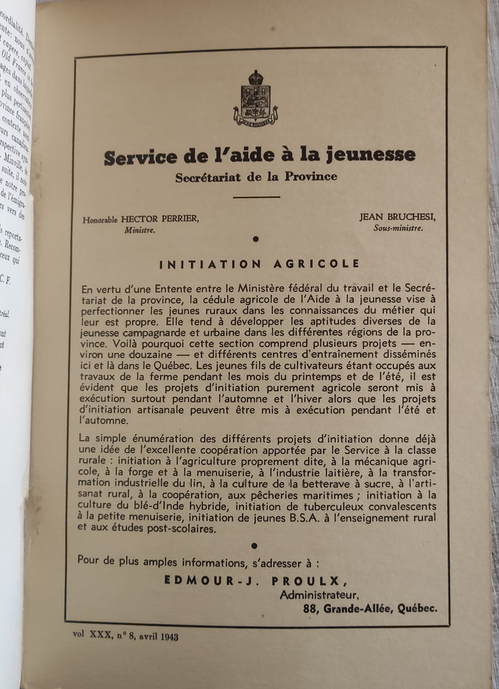 Le Canada français, deuxième série du Parler français, vol. XXX, n°8 (Vintage Softcover Book 1943)