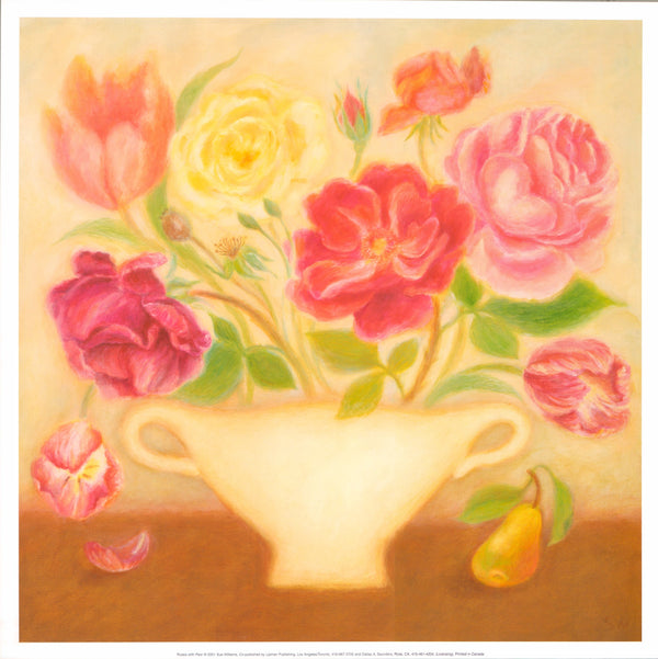 Roses with Pear, 2001 by Sue Williams - 18 X 18 Inches (Art Print)