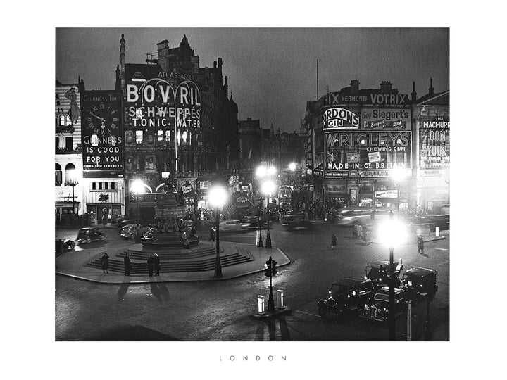 London - Piccadilly Circus at Night, 1949 by William Sumits - 24 X 32 Inches (Art Print)