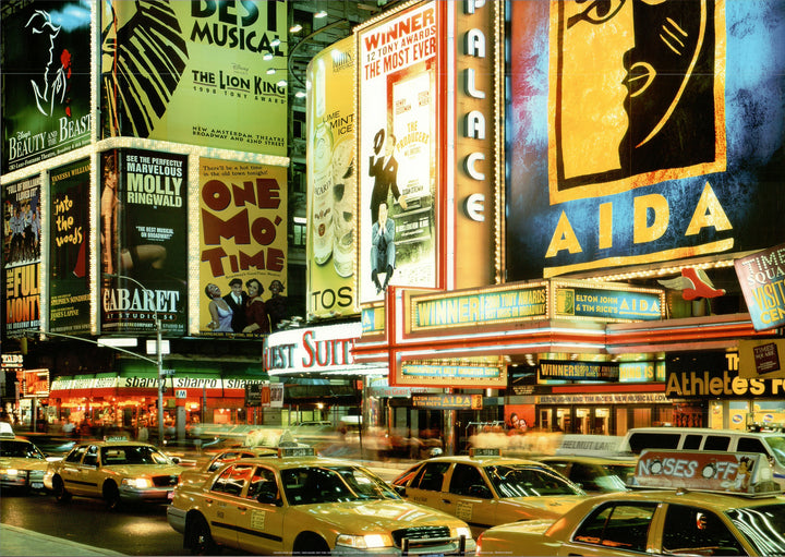 Theaters Signs and Traffic, Times Square, New York, USA by Yoshio Tomi - 20 X 28 Inches (Art Print)