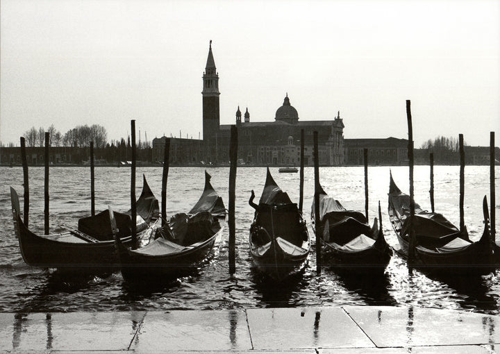 Row of Moored Gondolas, Venice, Italy by Yeer Mafe - 20 X 28 Inches (Art Print)