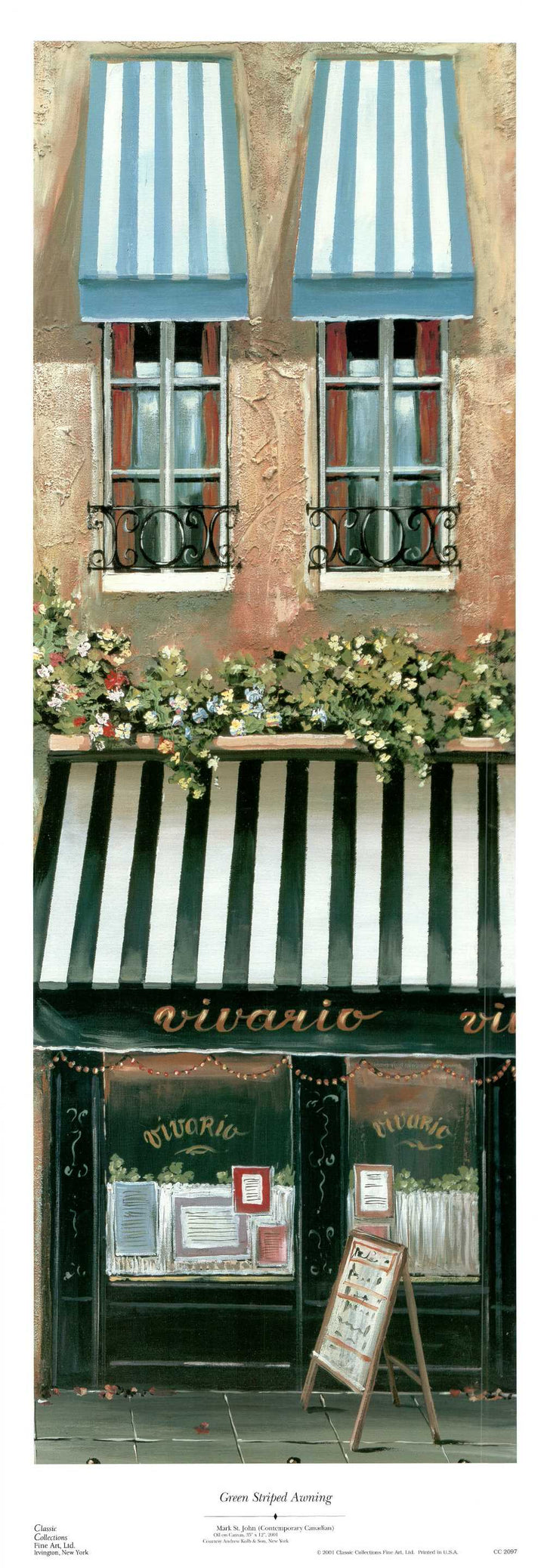 Green Striped Awning by Mark St. John - 14 X 39 Inches (Art Print)